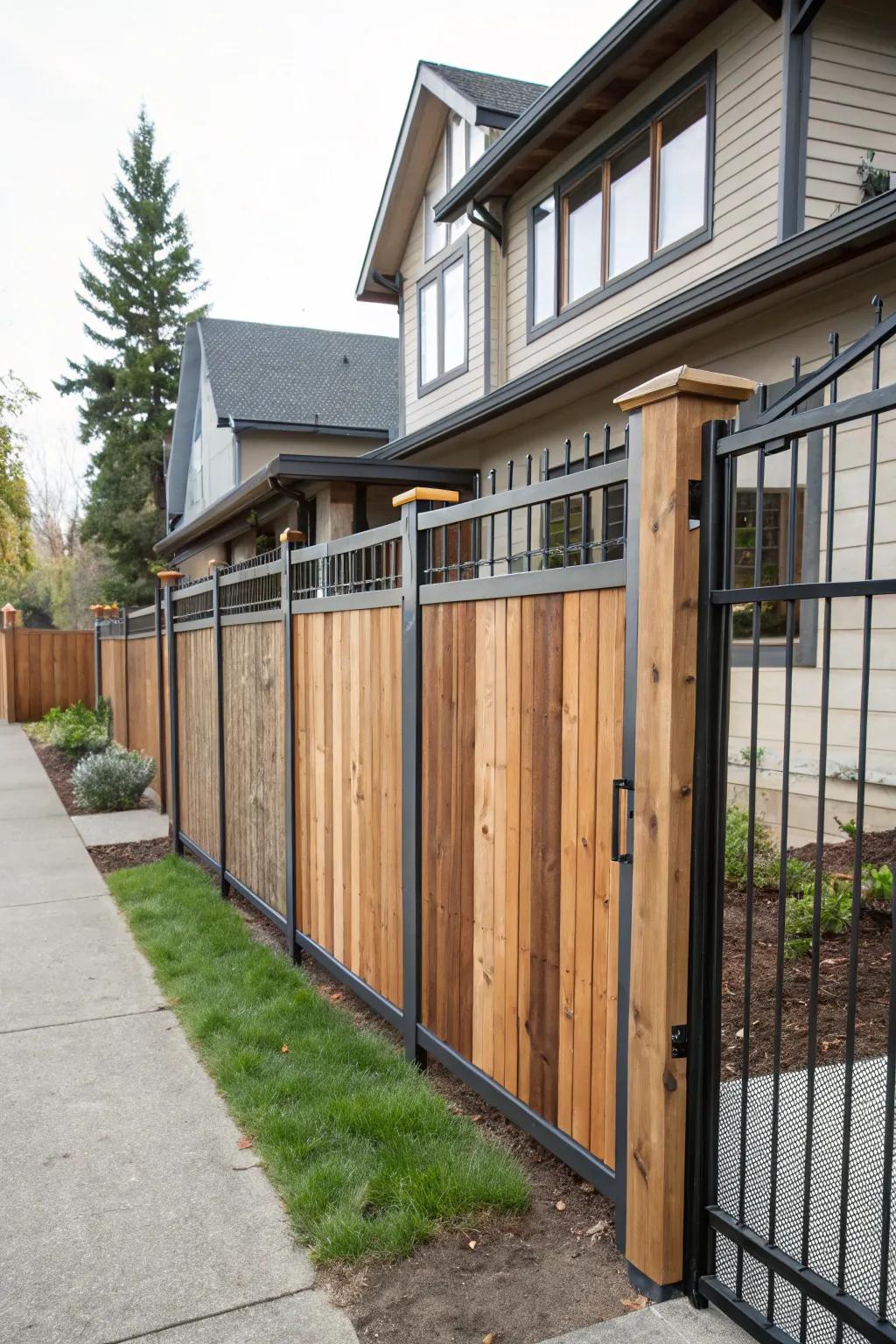 Mixed material fences offer a unique blend of textures and strength.
