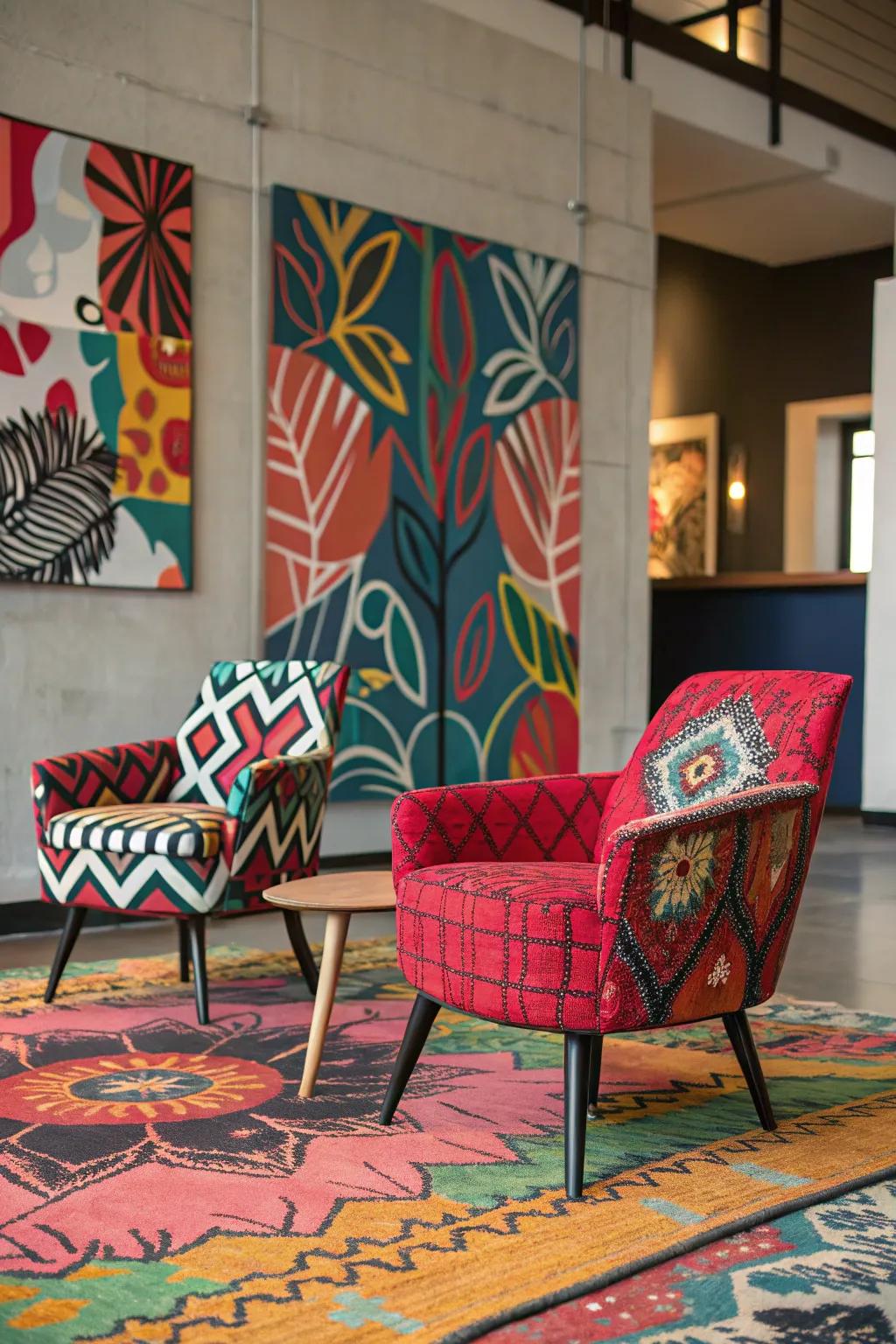 Artistic flair with bold patterns and vibrant colors.