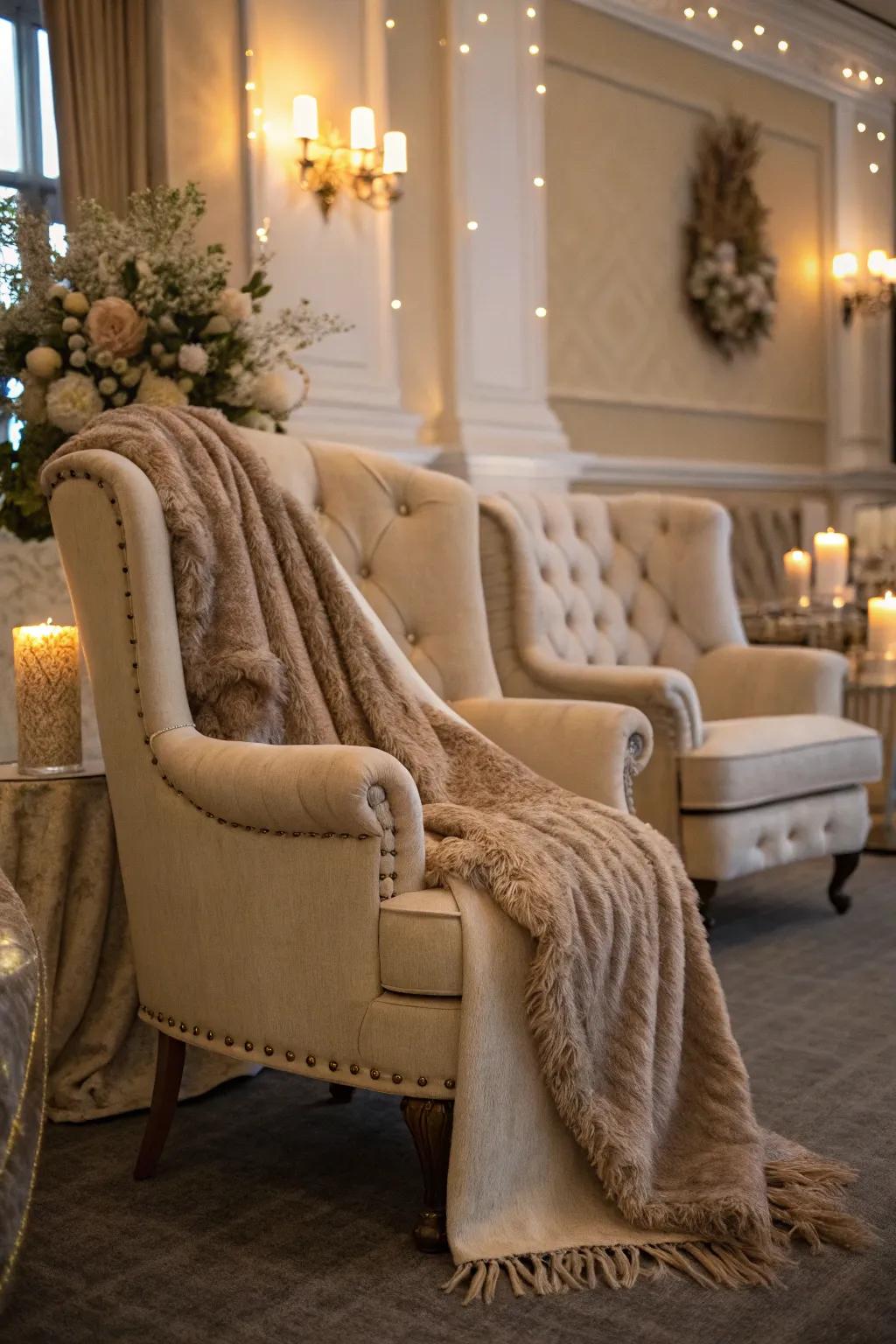 Elegant oasis with plush seating and luxurious touches.