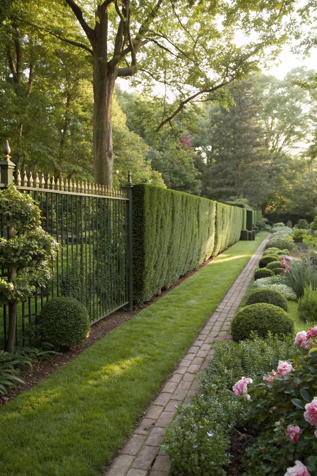 An elegant grass fence offering privacy to a secluded garden.