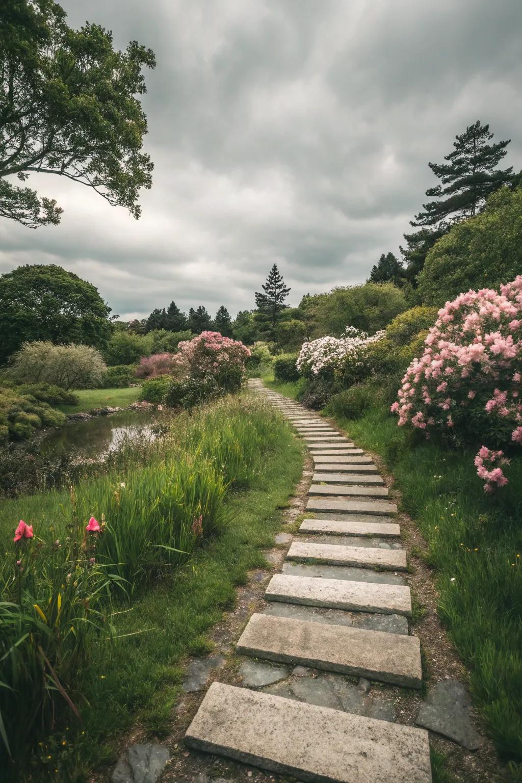Elegant stepping stones creating a serene garden path.