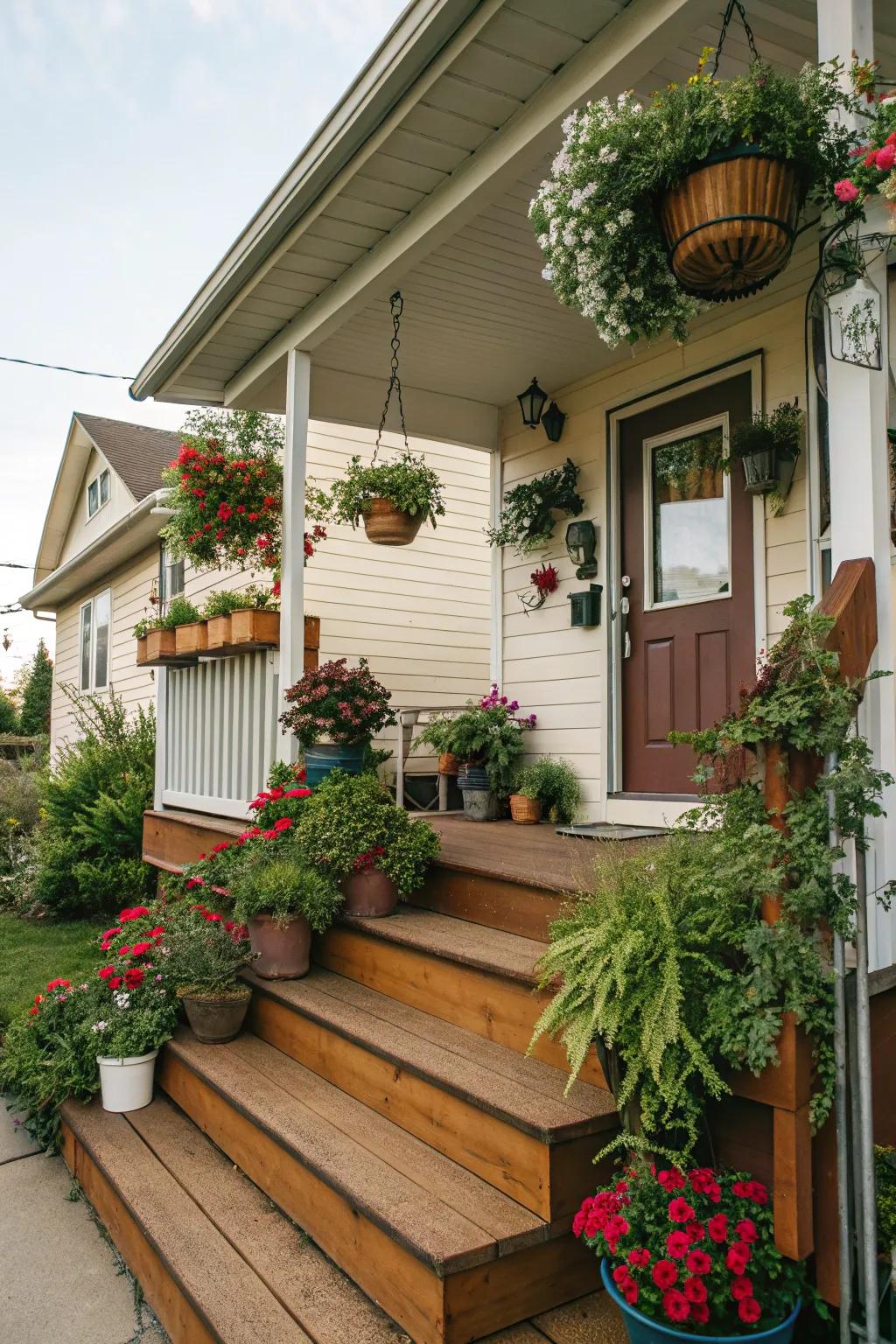 Lush greenery adding vibrancy to the front porch.