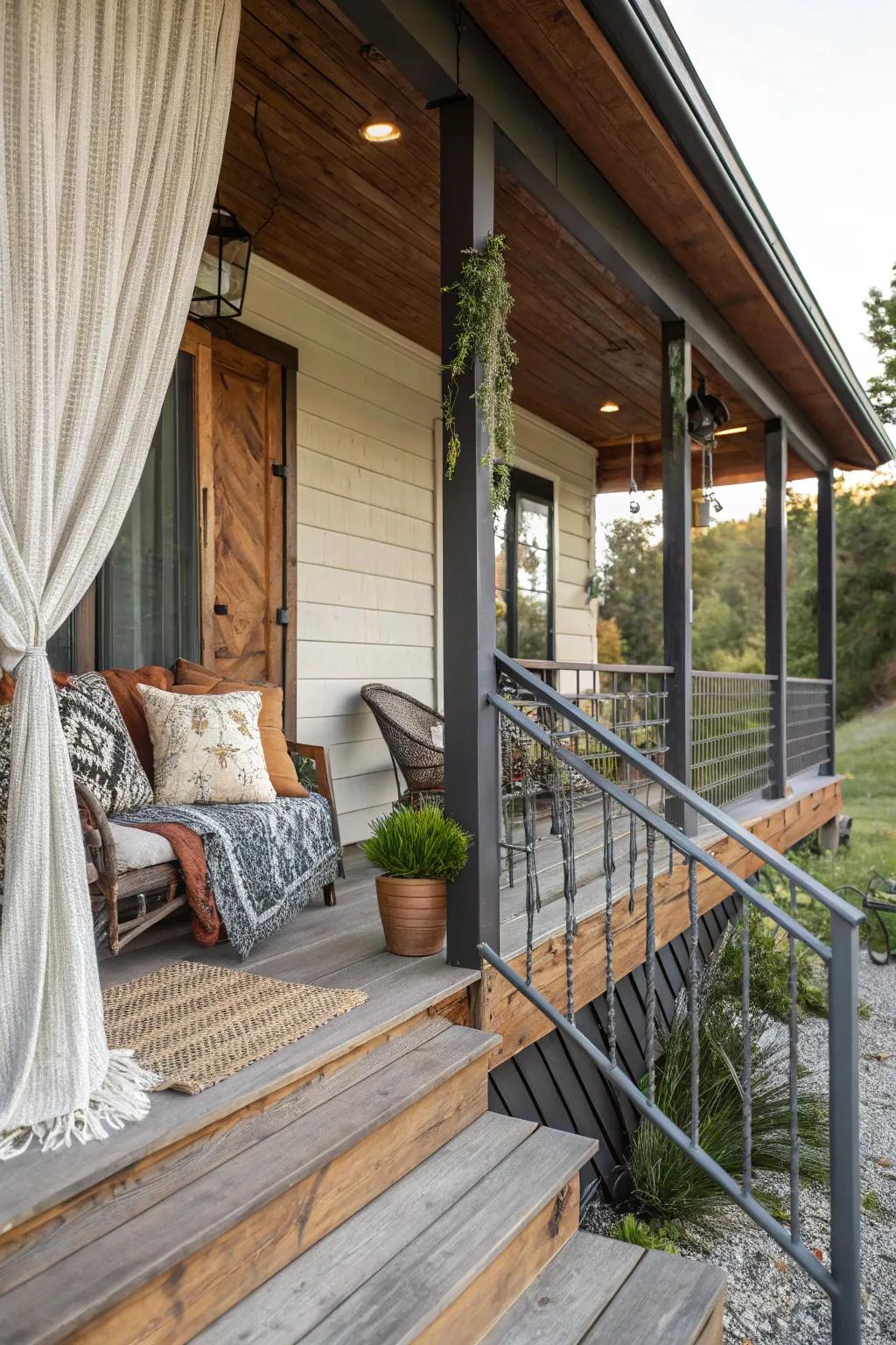 A harmonious mix of textures on the porch.