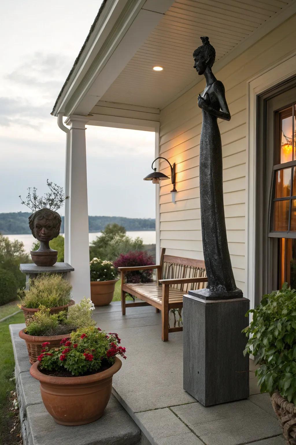 A statement piece adding flair to the porch.