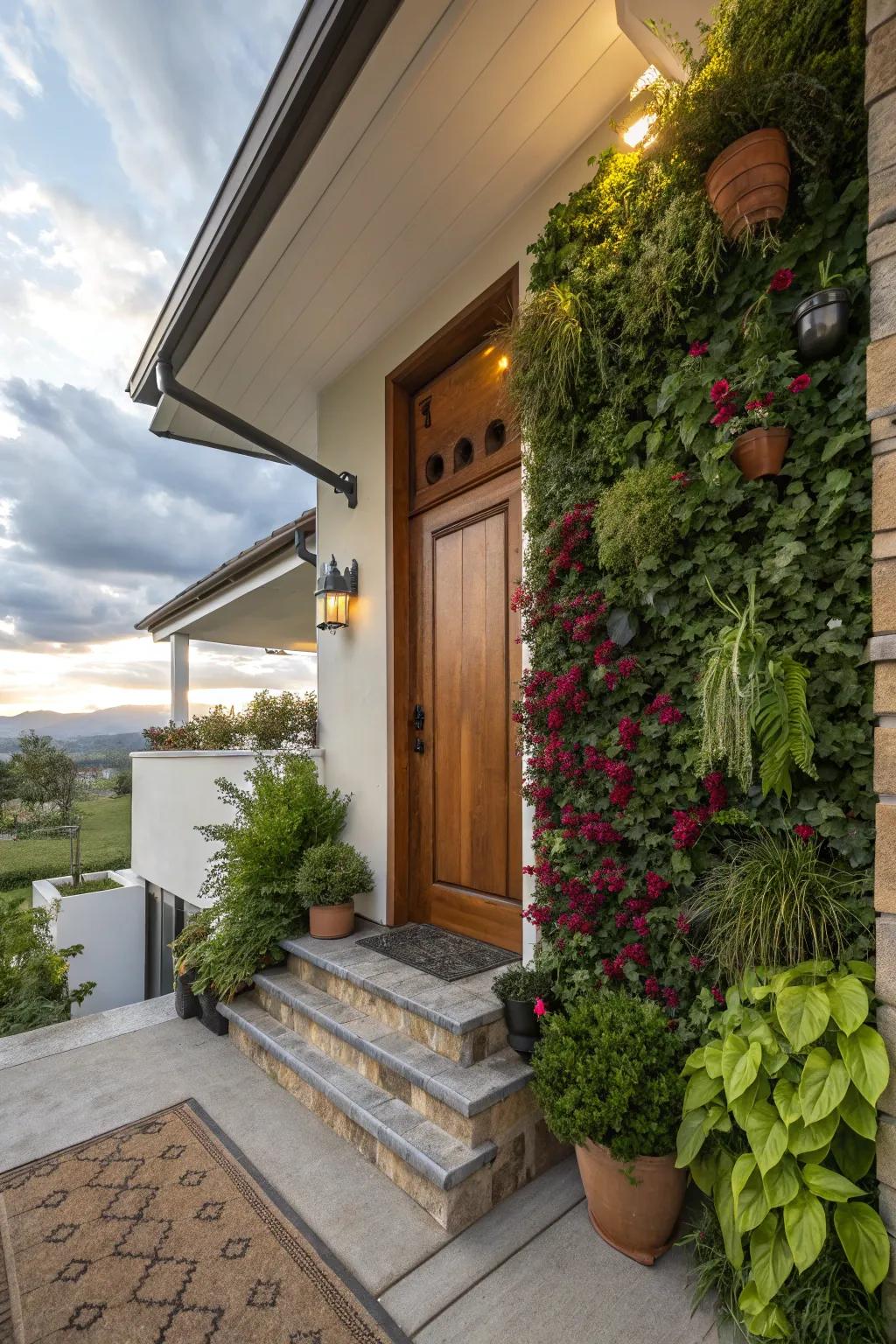 An unexpected vertical garden adding intrigue.