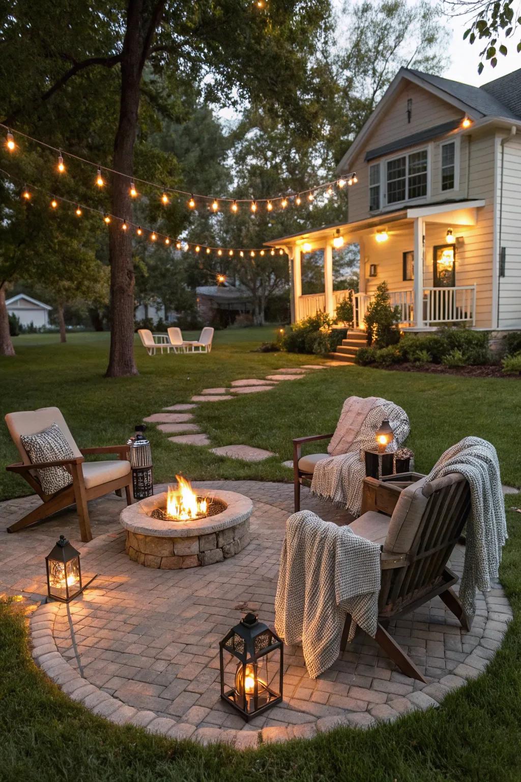 A fire pit area for warm and inviting gatherings.