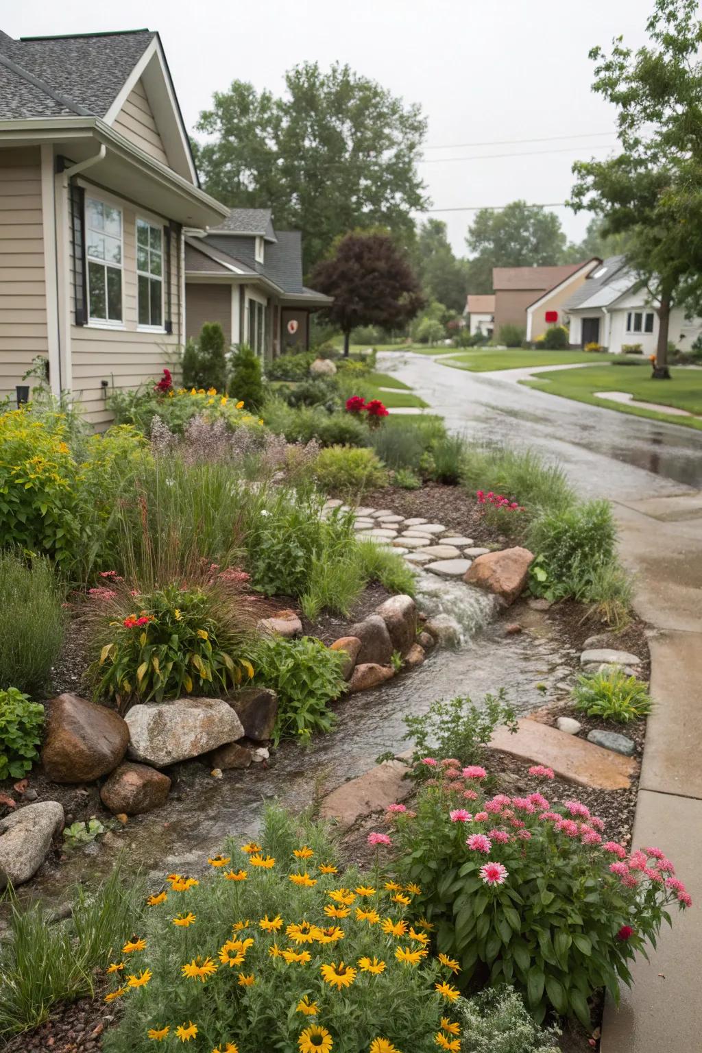 Rain gardens that combine sustainability and beauty.