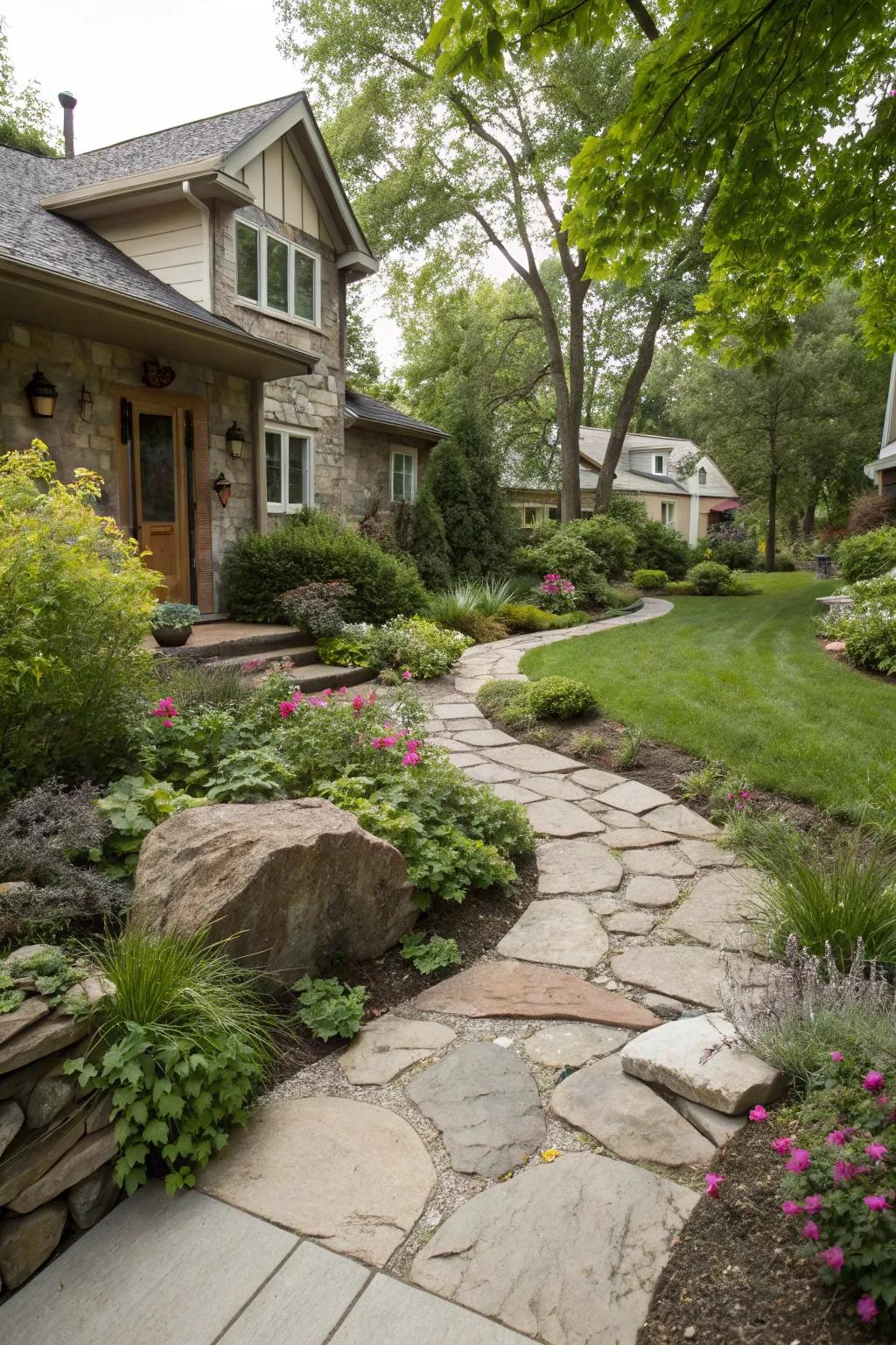 Natural stone elements for an earthy, organic touch.