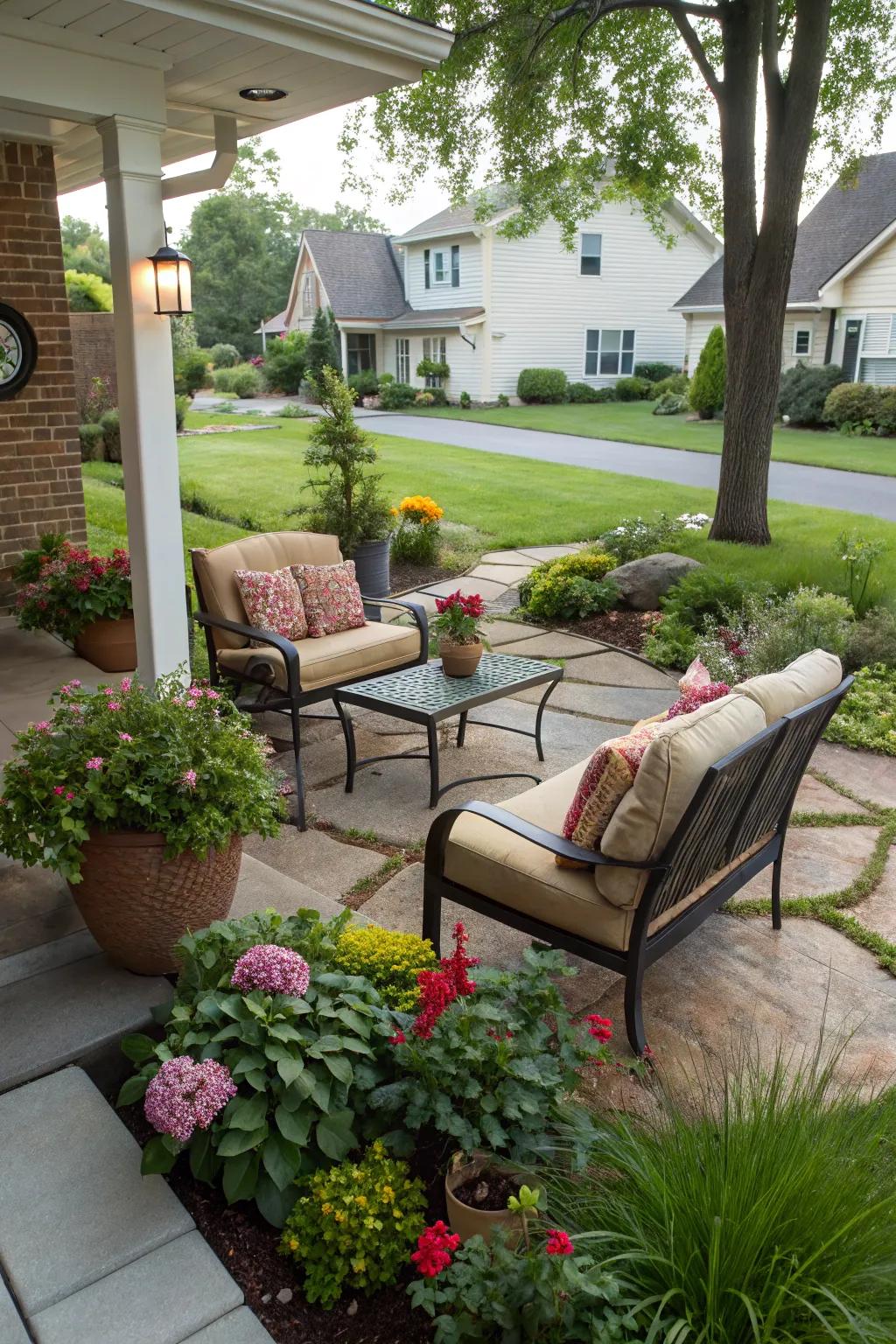 A front patio perfect for relaxing and socializing.