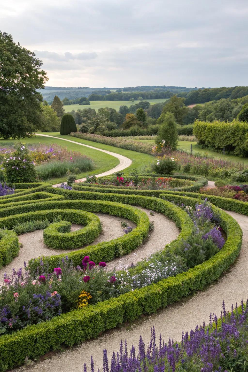 A whimsical salvia labyrinth, a journey through a floral wonderland.