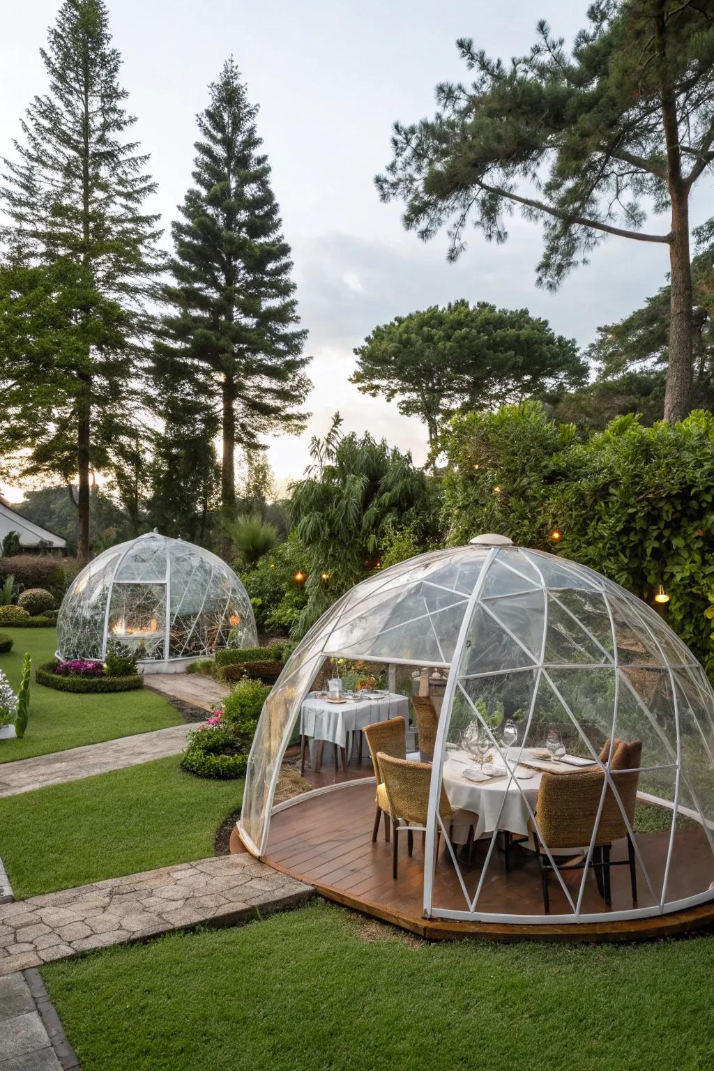 Dome dining offers privacy and protection from the elements.