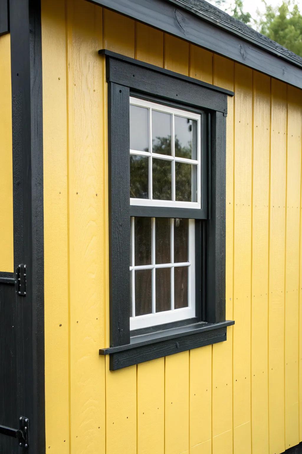 Black trim offers a sleek and modern contrast to this shed window.