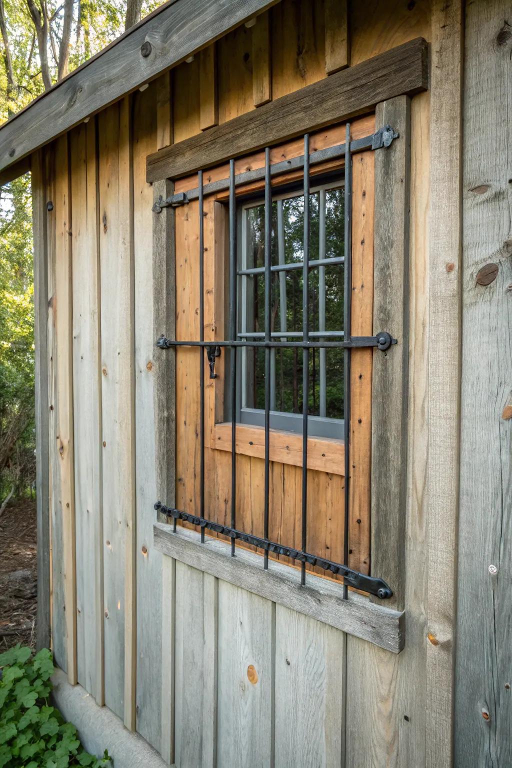 Mixing materials adds a distinct character to this shed window.