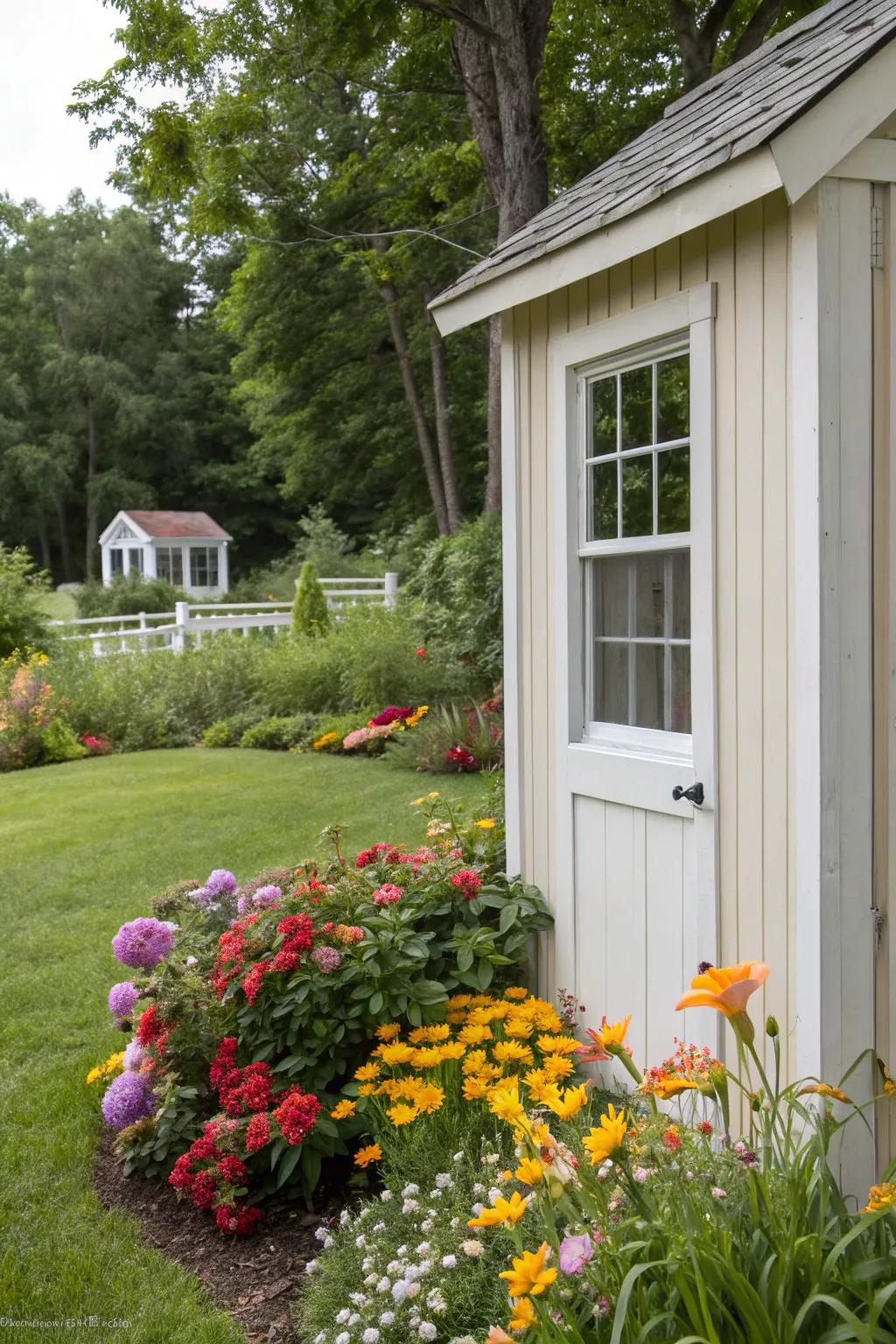 Classic white trim creates a crisp, clean look for this shed window.
