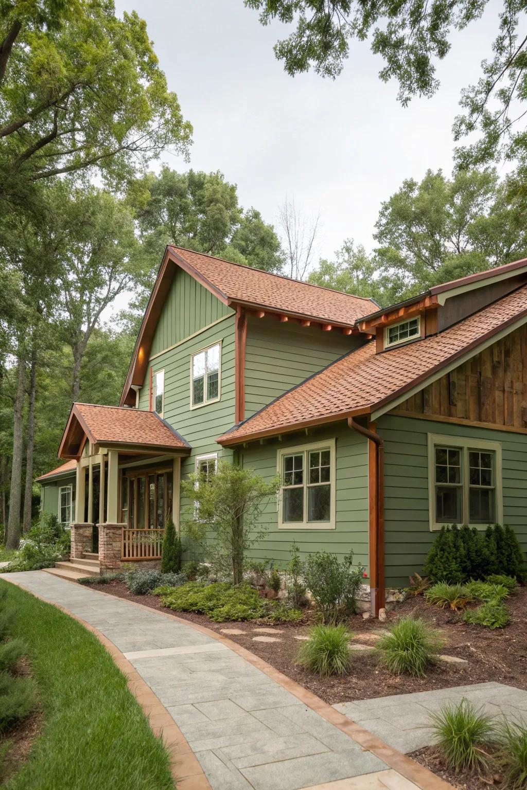 Sage green and terracotta create an earthy, modern vibe.