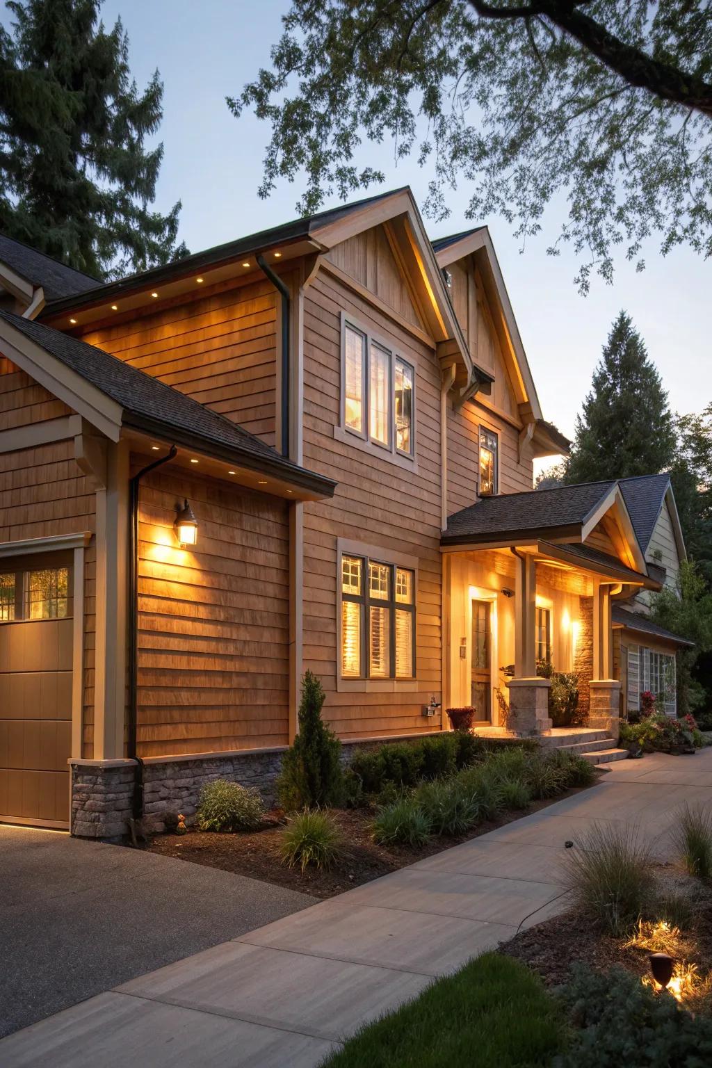 Light cherry wood creates a warm, inviting exterior.