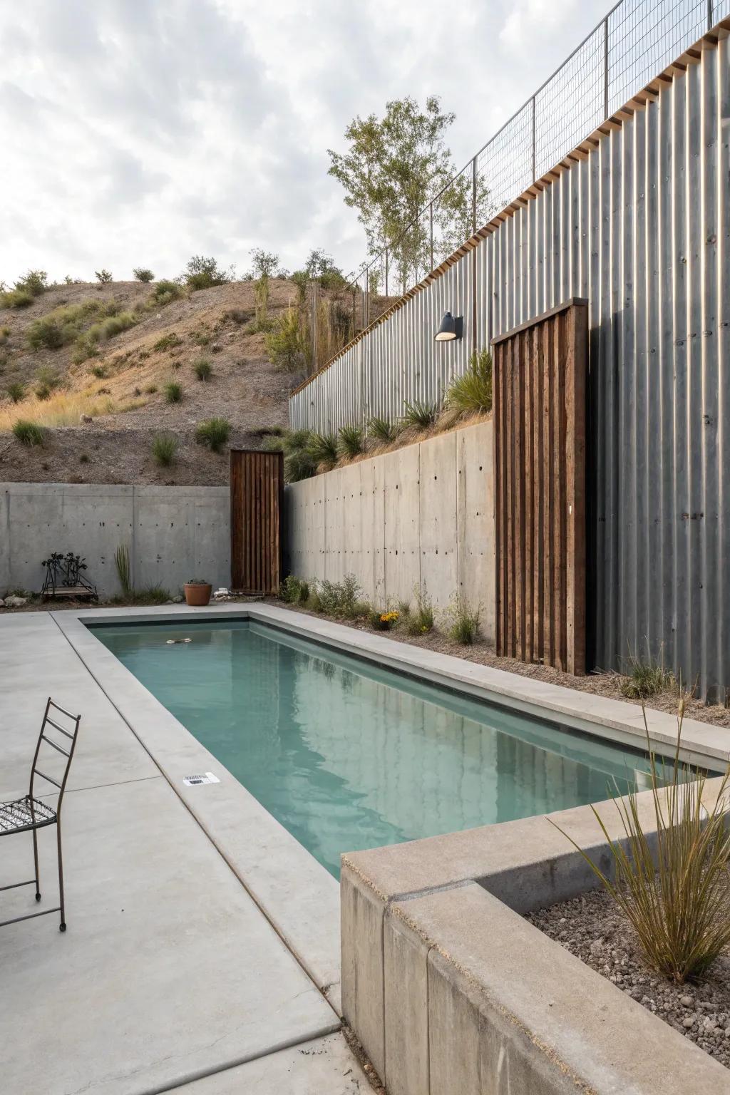 Corrugated metal walls offer a striking, industrial look.