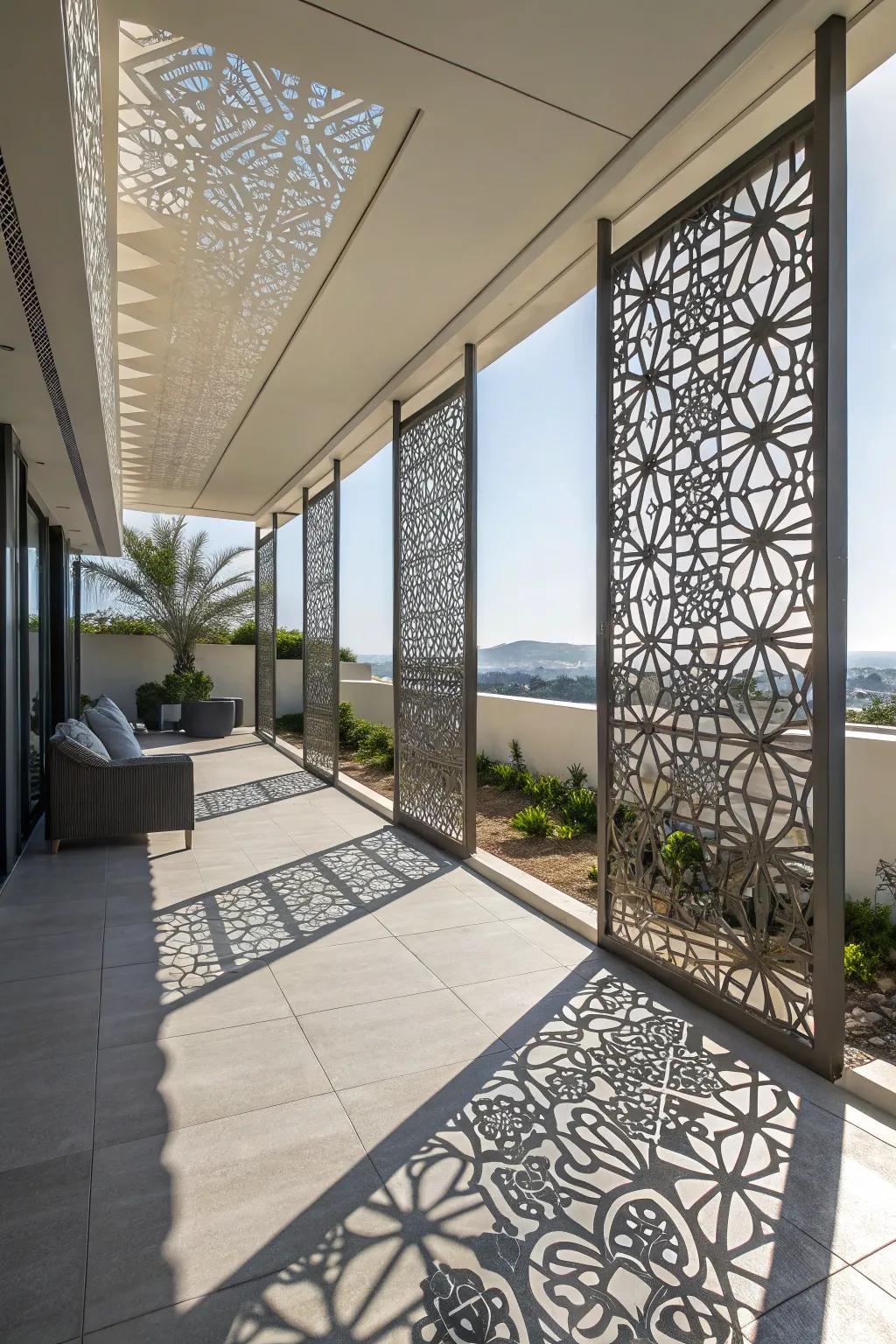 Decorative geometric panels bring both style and privacy to your patio.