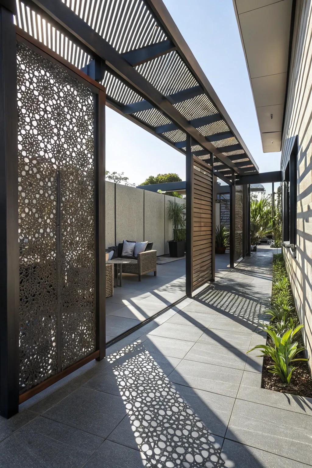 Textured metal screens add a modern touch of elegance.