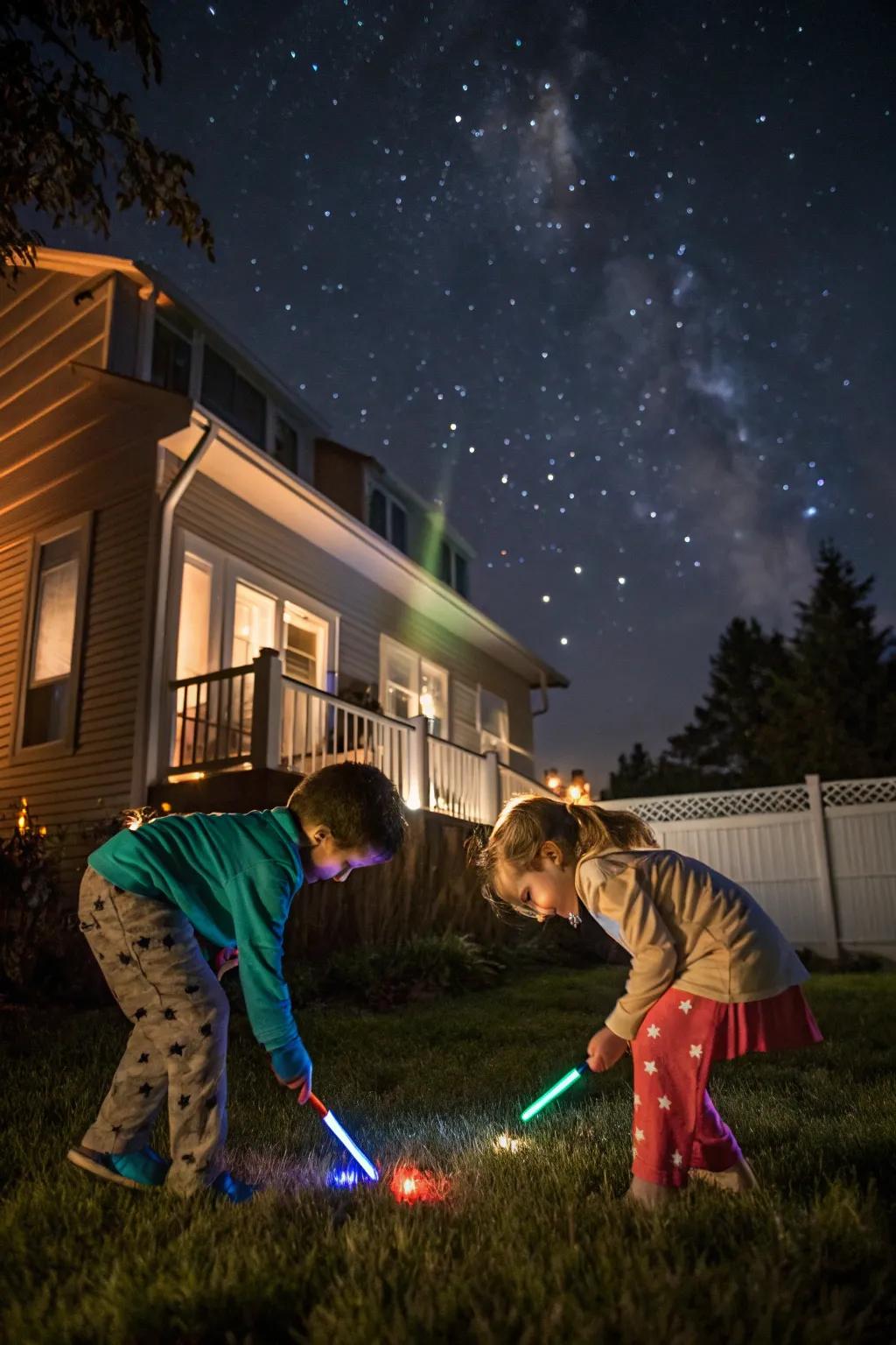Add excitement with a mystical glow stick treasure hunt.