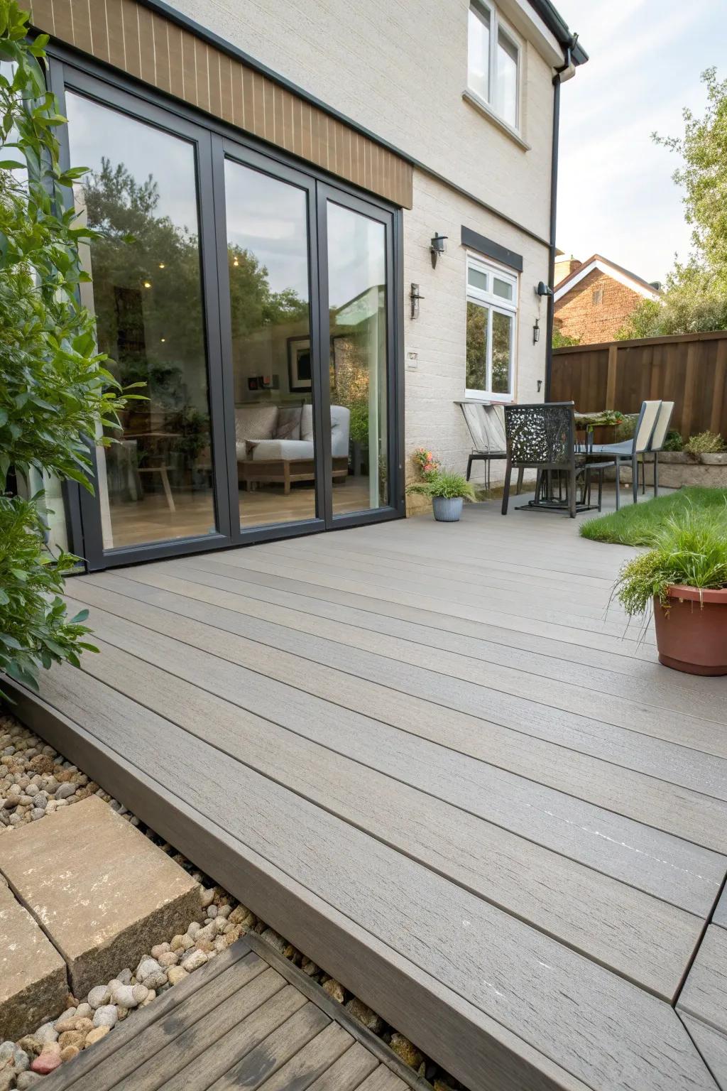 Create a seamless outdoor space by laying composite decking directly on concrete.
