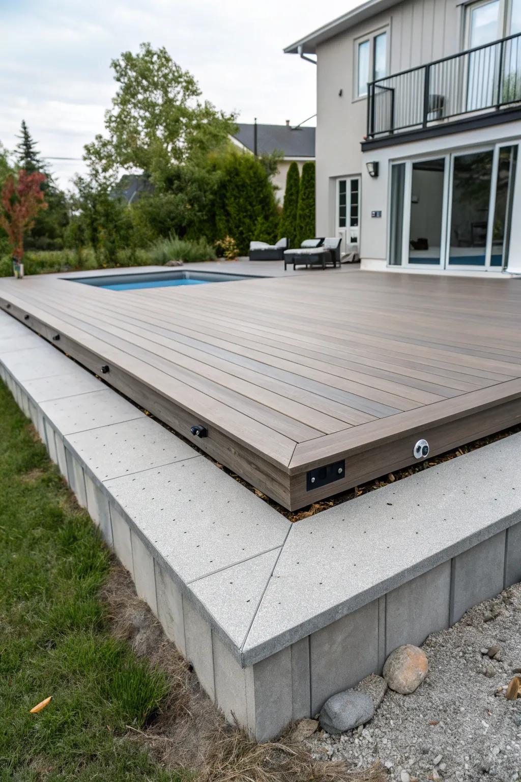 Achieve a modern look with a floating deck design over concrete.