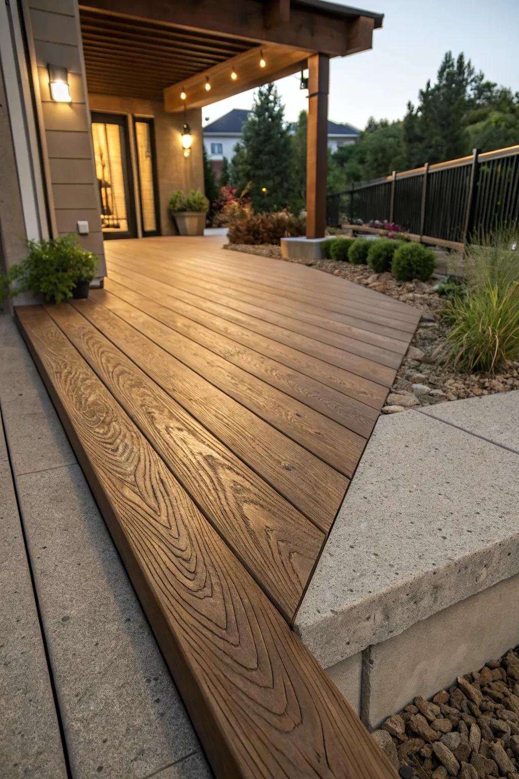 Achieve timeless charm with wood-grain textured decking.