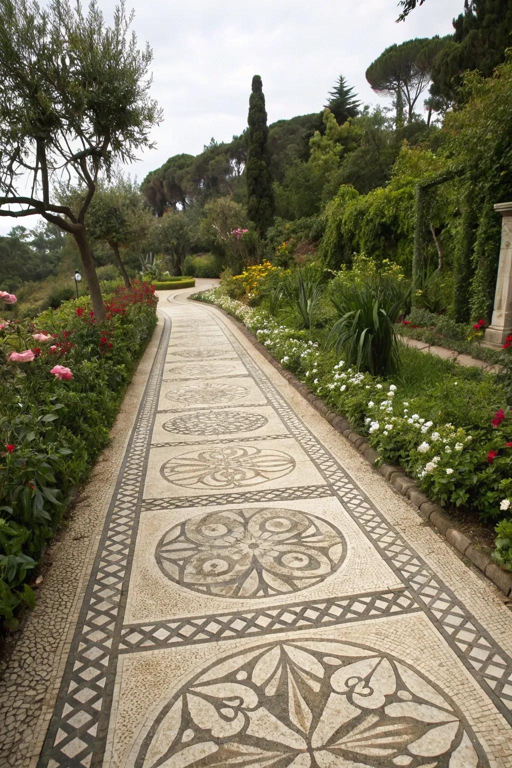 Unique garden path with varied patterns