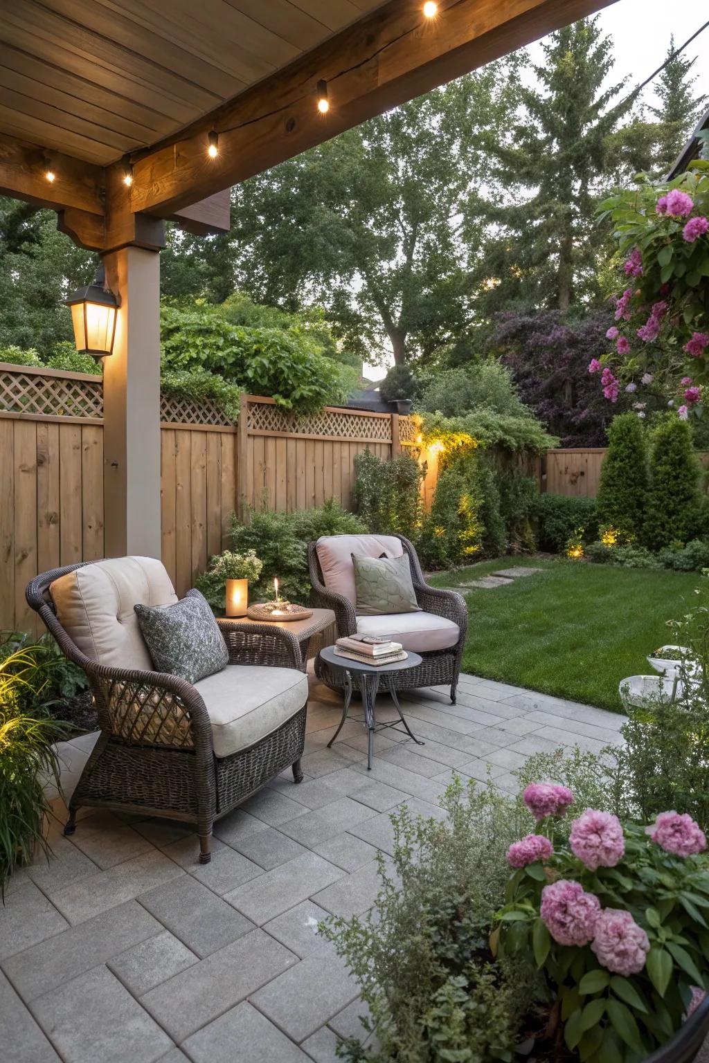Cozy outdoor living space with paved seating