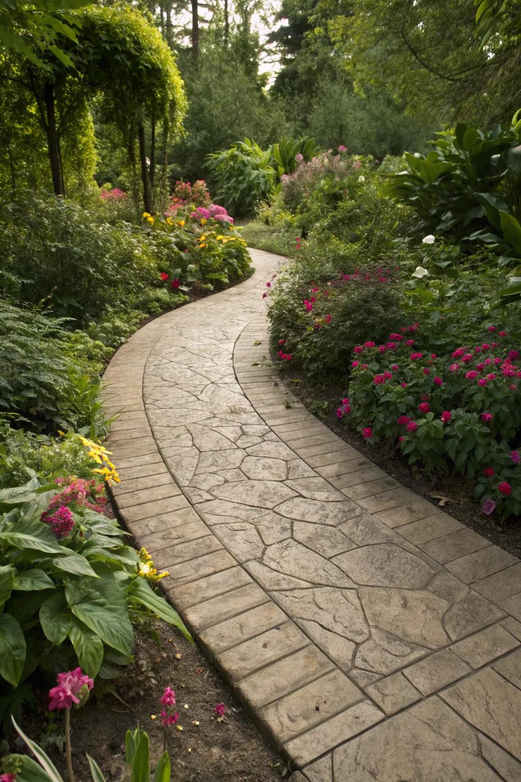 Versatile path with stamped concrete