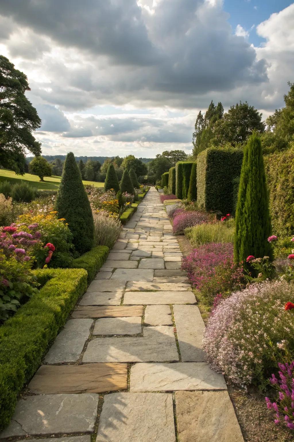 Elegant path with natural stone paving