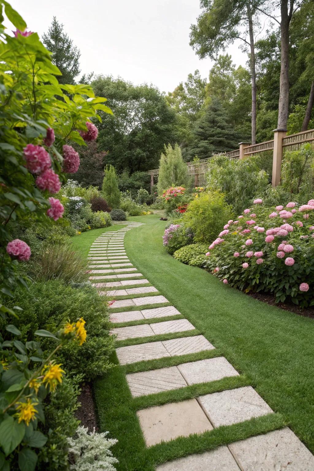 Wander through a whimsical garden pathway.