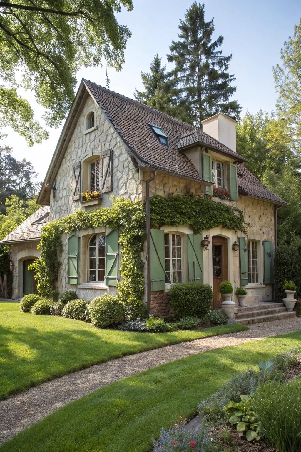 Decorative panel shutters enhance the charm of this cottage-style home.