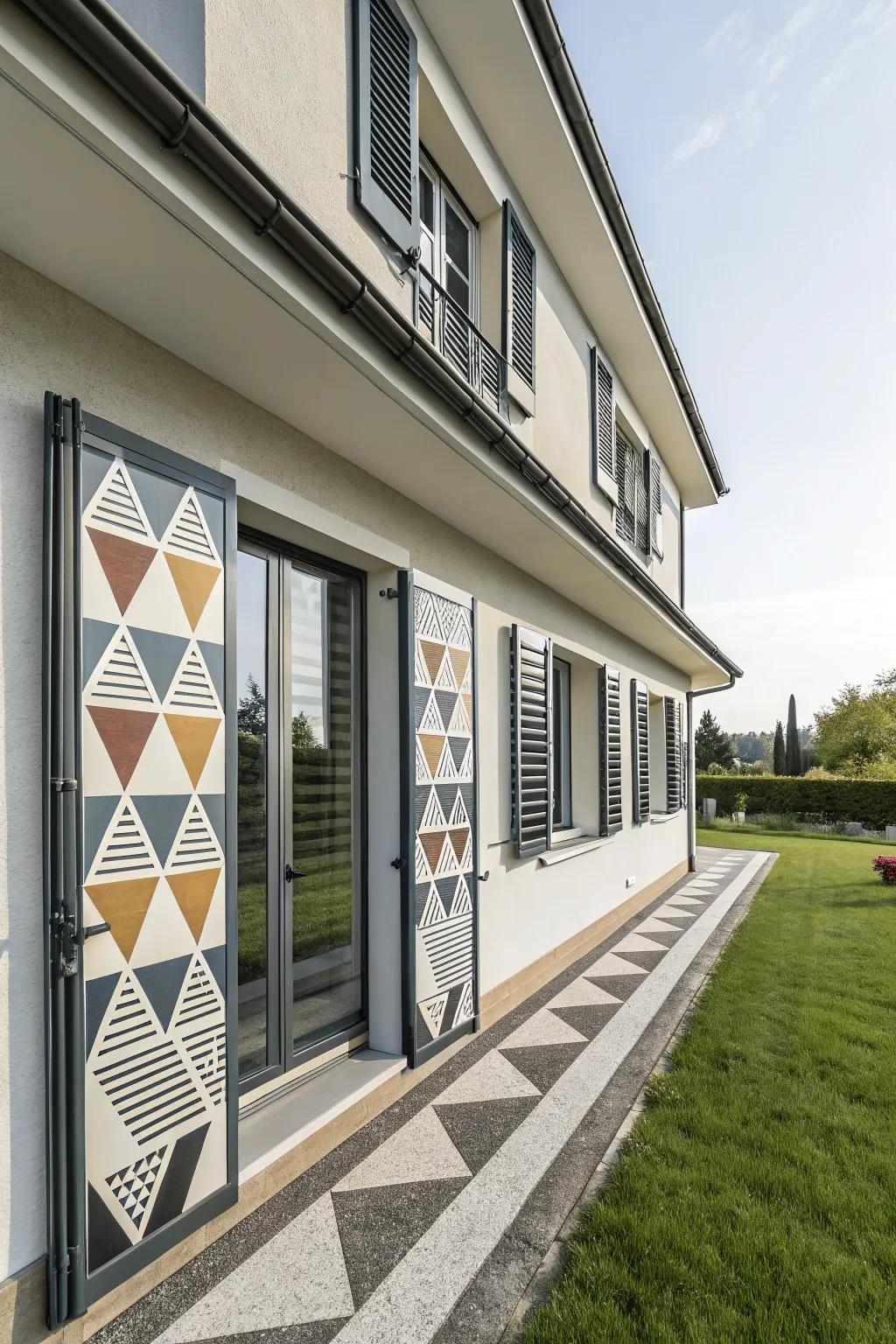 Geometric patterns give these shutters a modern, artistic flair.