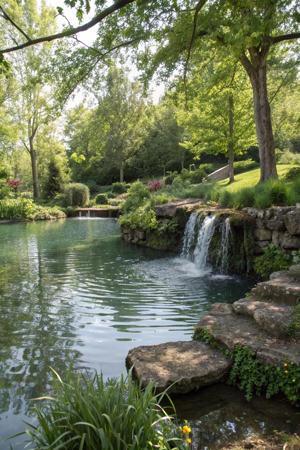 Water features add soothing sounds and dynamic visuals to your pond beach.
