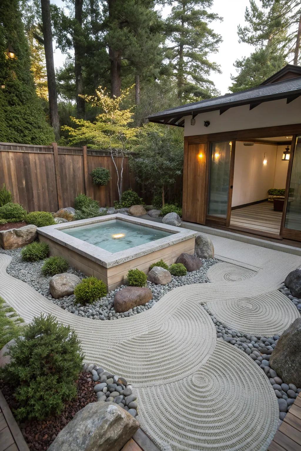 A Zen garden complements your spa with tranquil beauty.