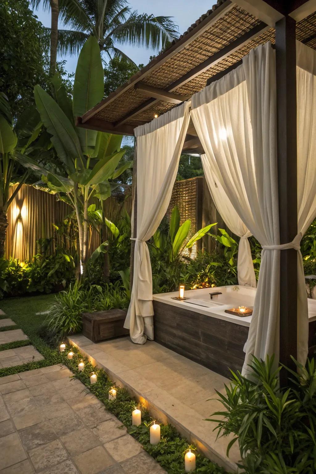 A tropical theme adds an exotic touch to your spa area.