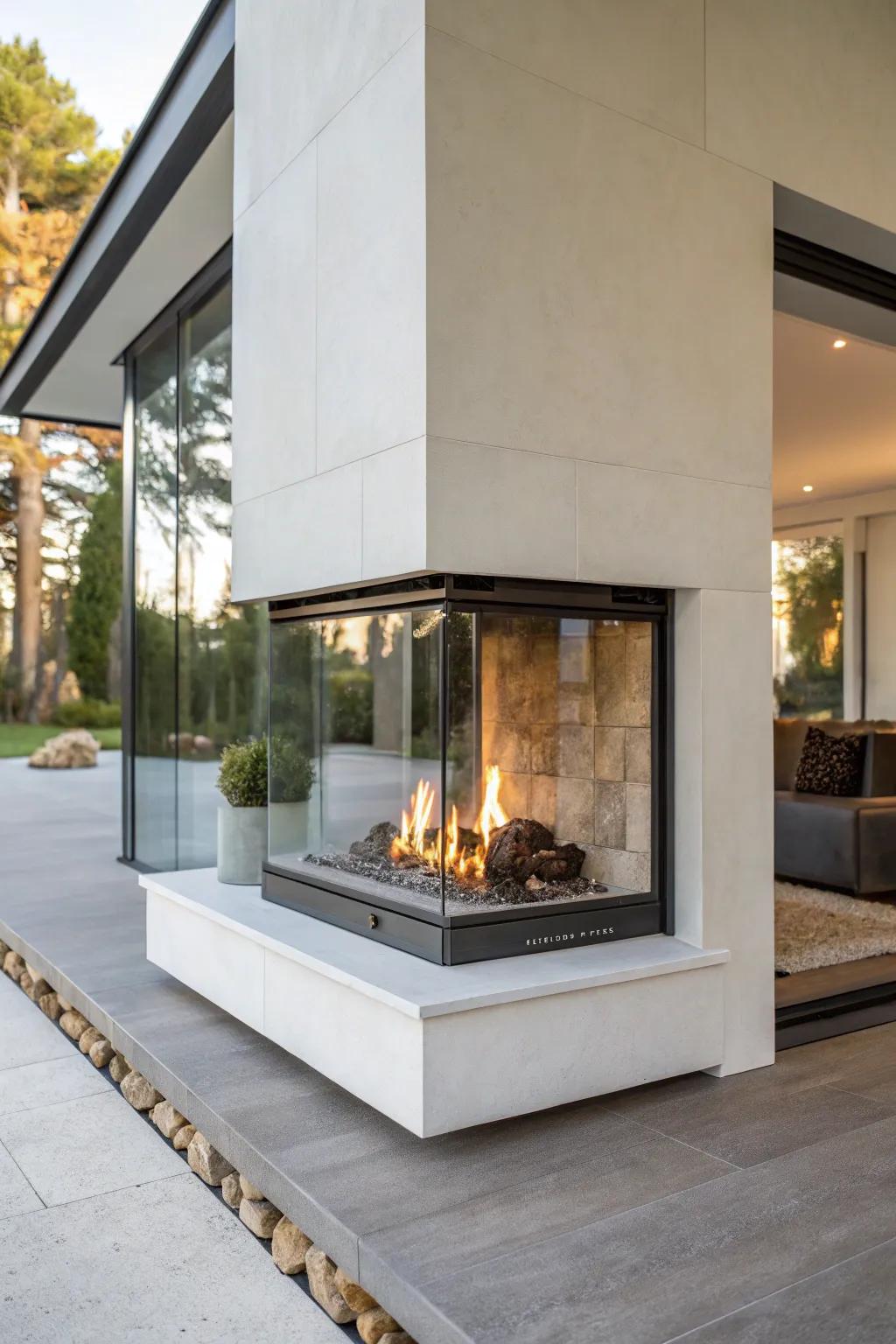 Modern minimalism highlights the beauty of simplicity and seamless design in a fireplace.