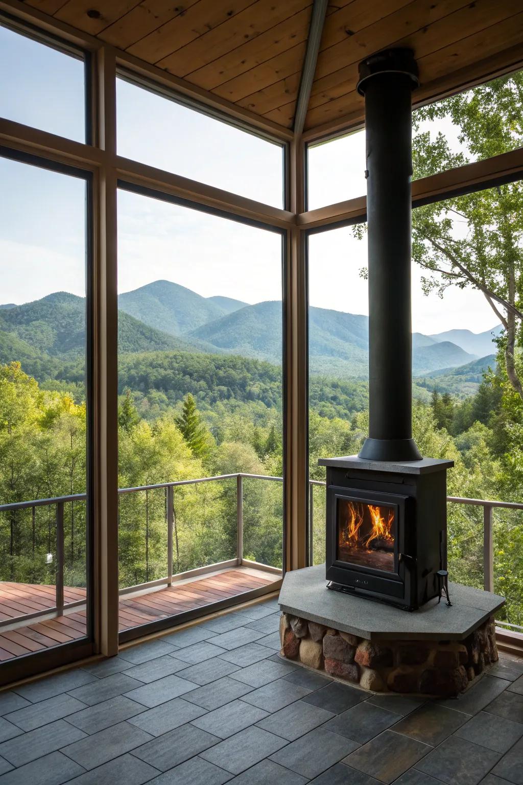 A thoughtfully positioned fireplace can frame breathtaking views and enhance your home’s connection with nature.