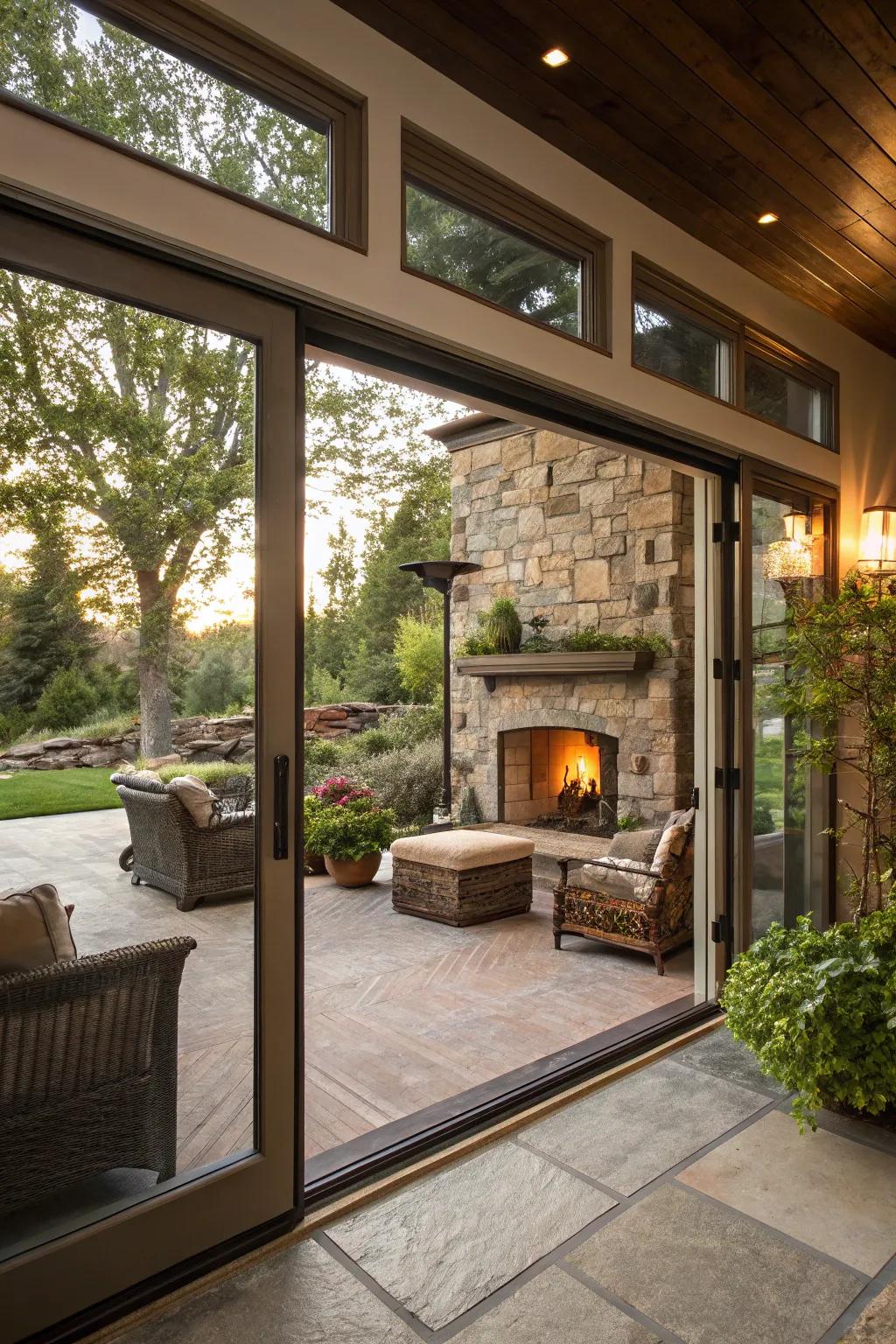 Sliding doors offer a seamless transition, enhancing the indoor-outdoor living experience.