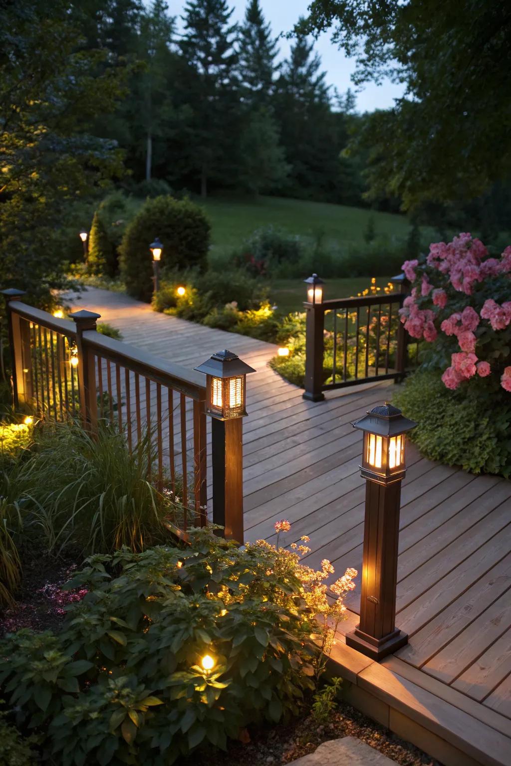 Illuminated spindles bring enchanting light to your deck.