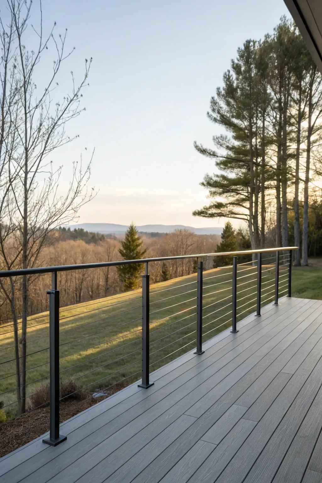 Slim metal spindles offer a minimalist touch to your deck.
