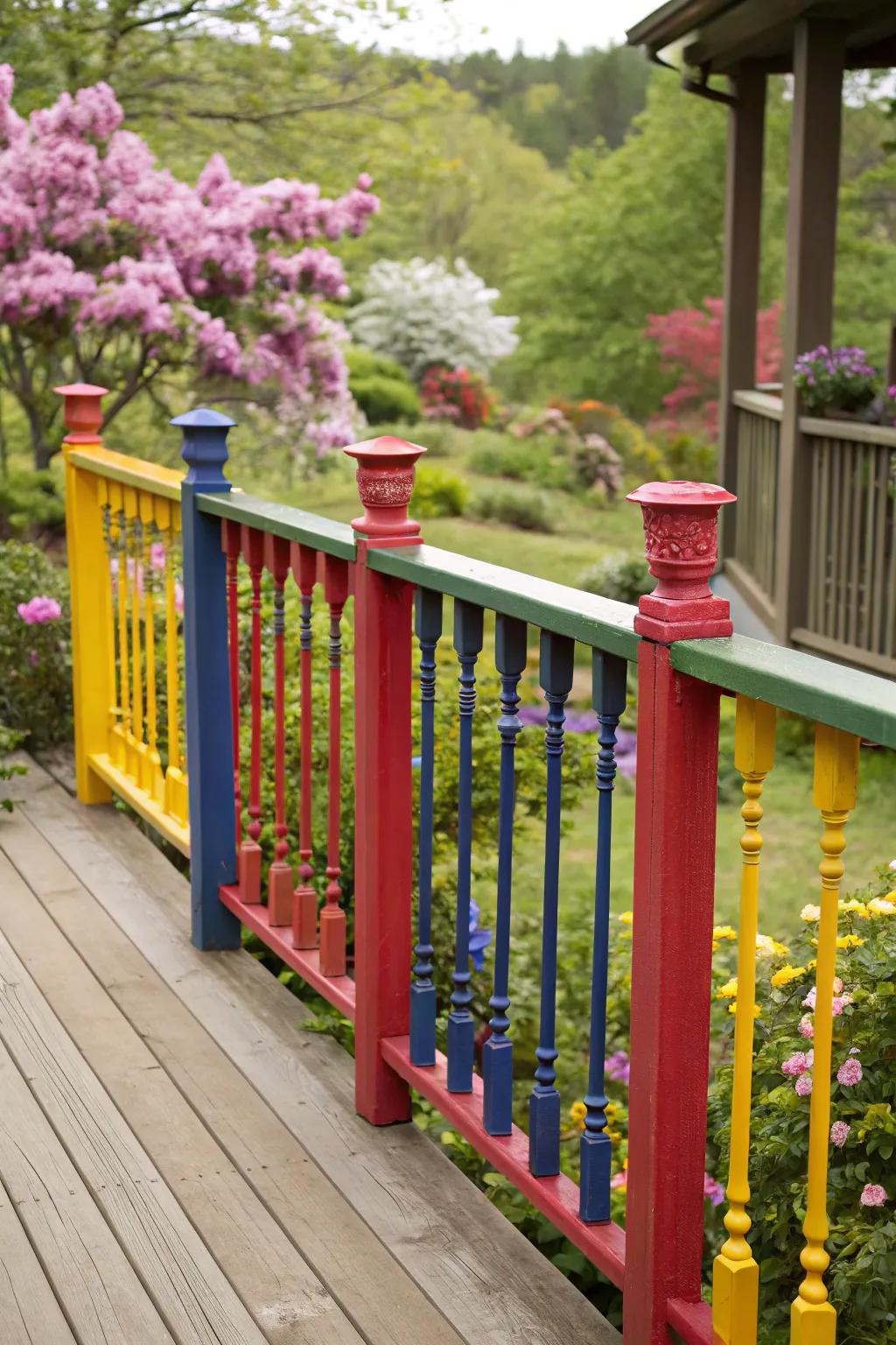 Bold colored spindles bring vibrant personality to your deck.