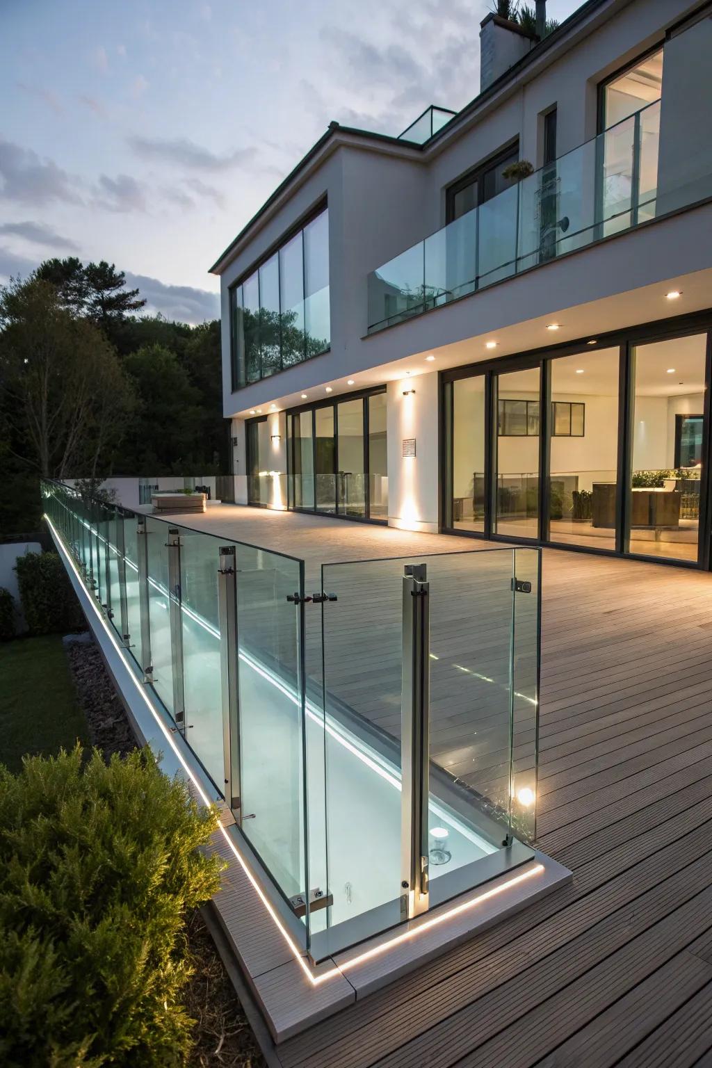 Floating glass panels provide a futuristic deck design.