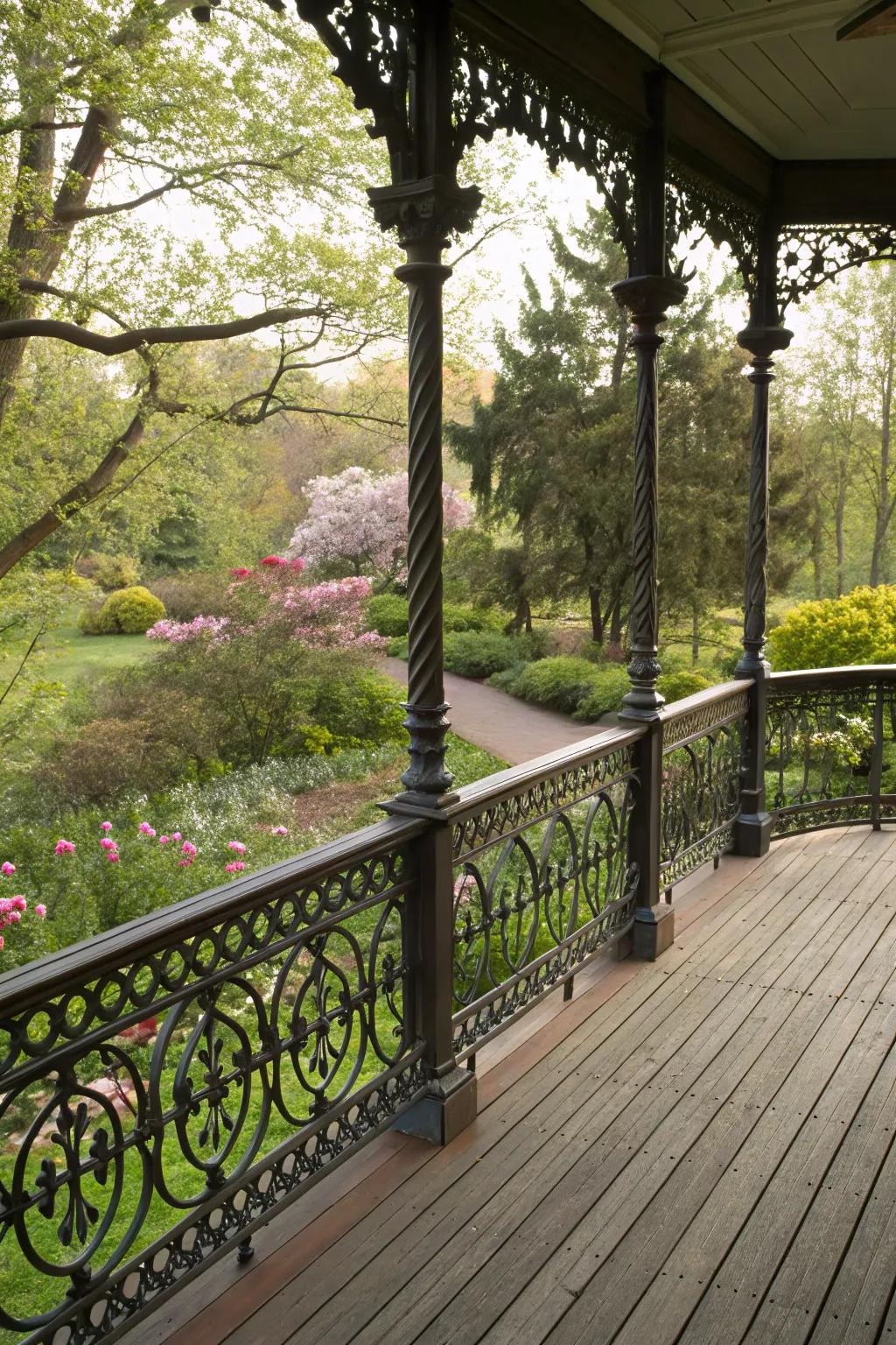 Decorative iron spindles add timeless elegance to your deck.