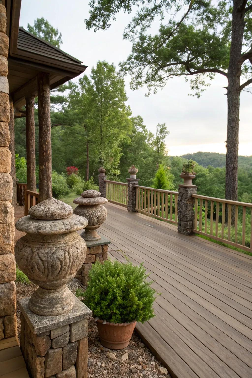 Stone spindles bring a rustic, natural feel to your deck.