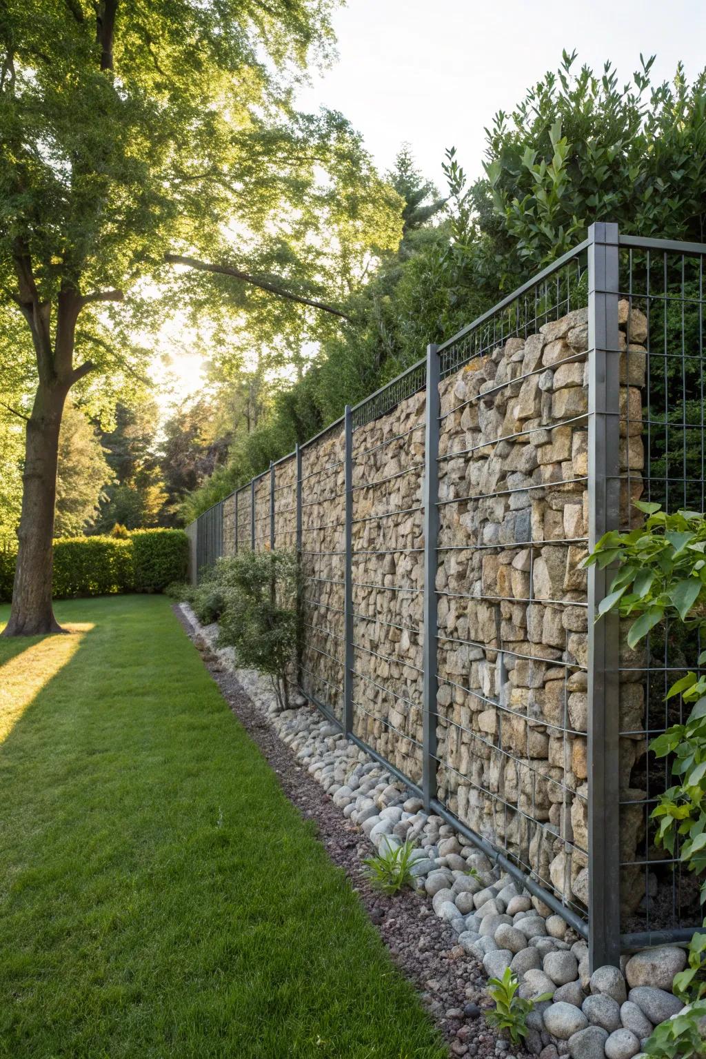Gabion walls provide a bold and industrial fence option.