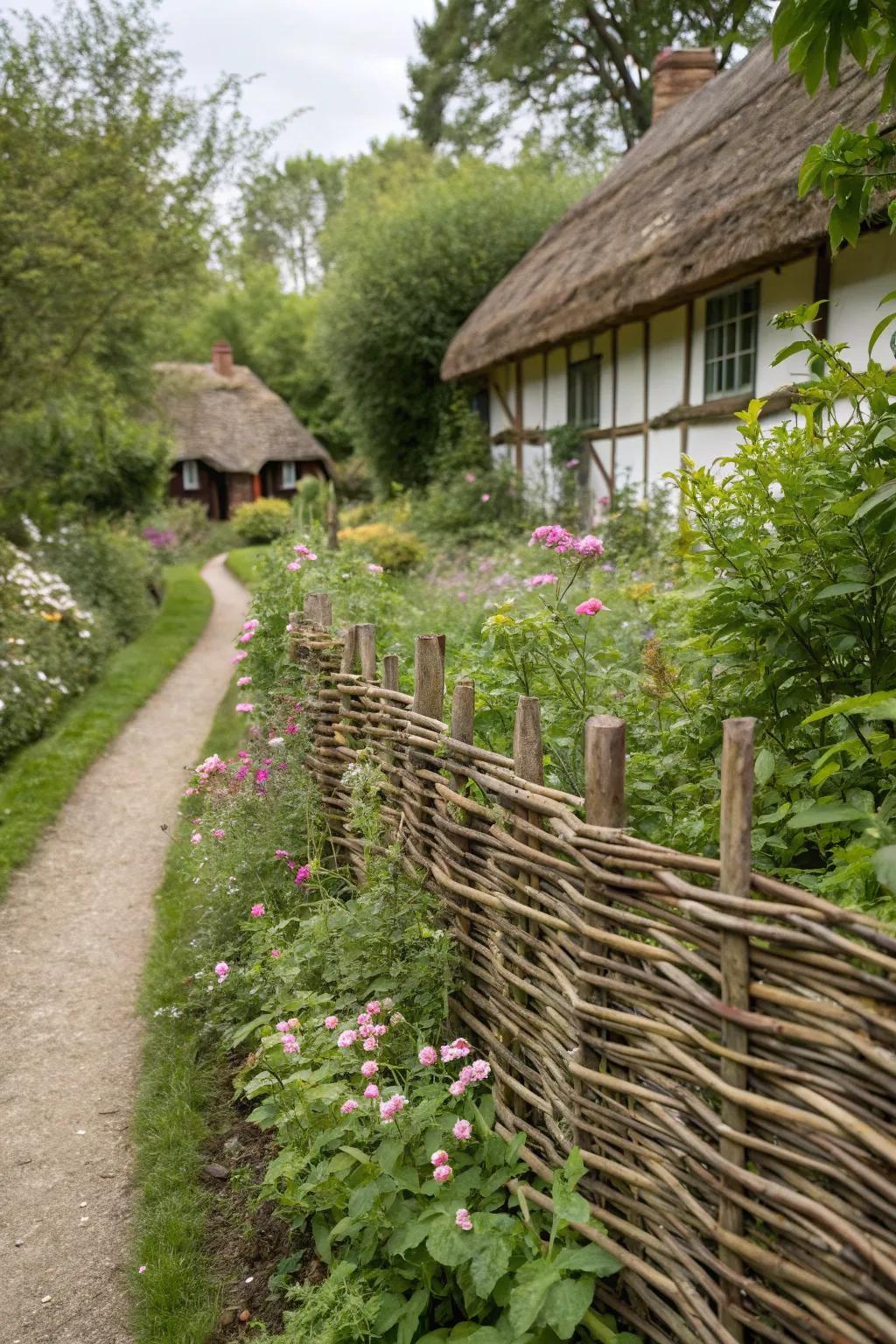 Woven willow fences bring rustic charm to outdoor spaces.