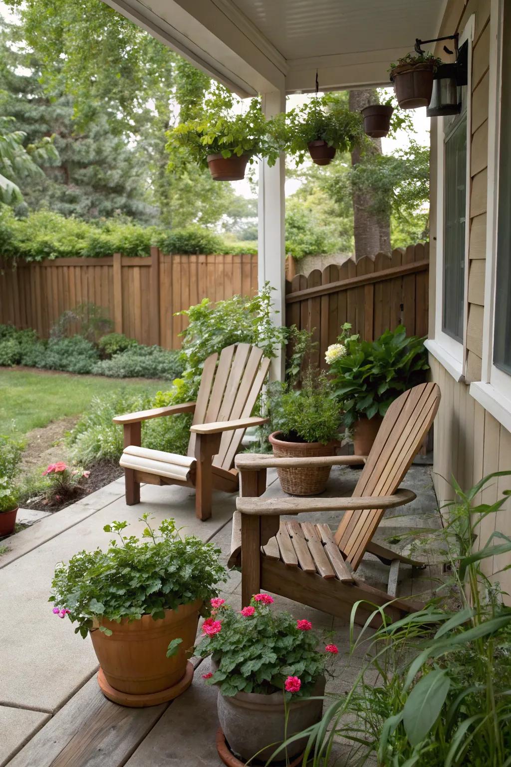 Adirondack chairs for classic porch comfort.
