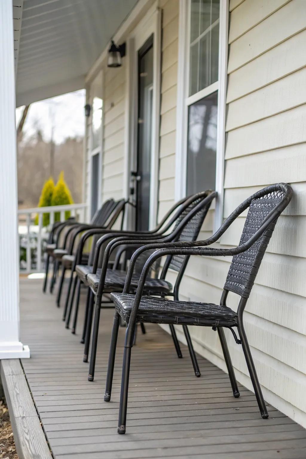 Stackable chairs for efficient use of space.